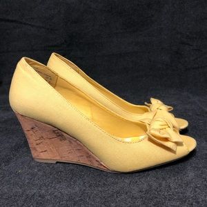 American Eagle Yellow Peep Toe Wedge Heel Sandals